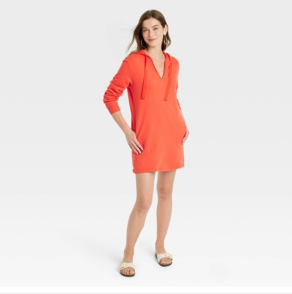 Women's Long Sleeve Mini Fleece Tunic Dress - Universal Thread - Red - XS